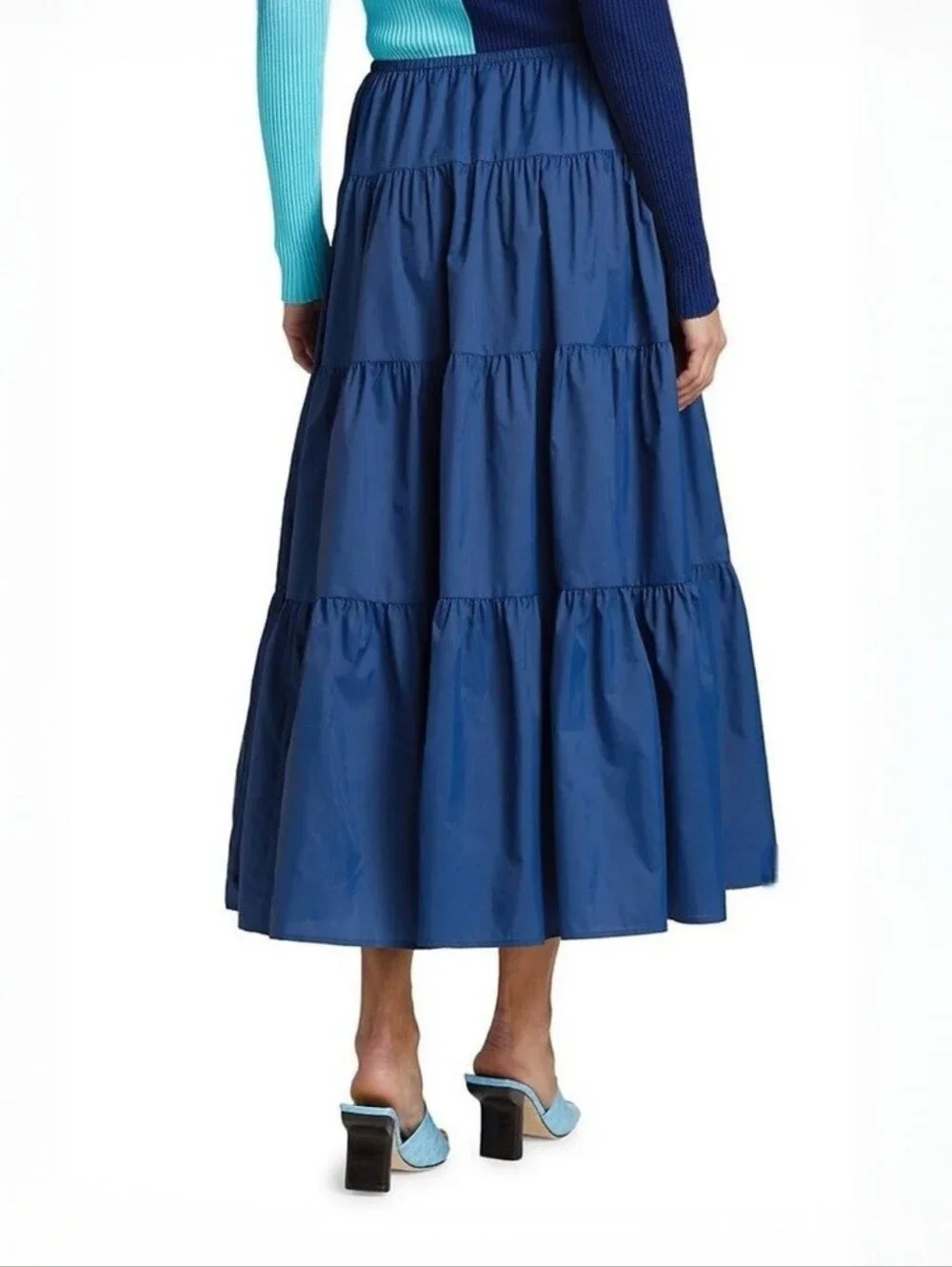 STAUD Lucca Tiered Maxi Skirt in Cobalt Blue M, Women's Casual Summer Size XS